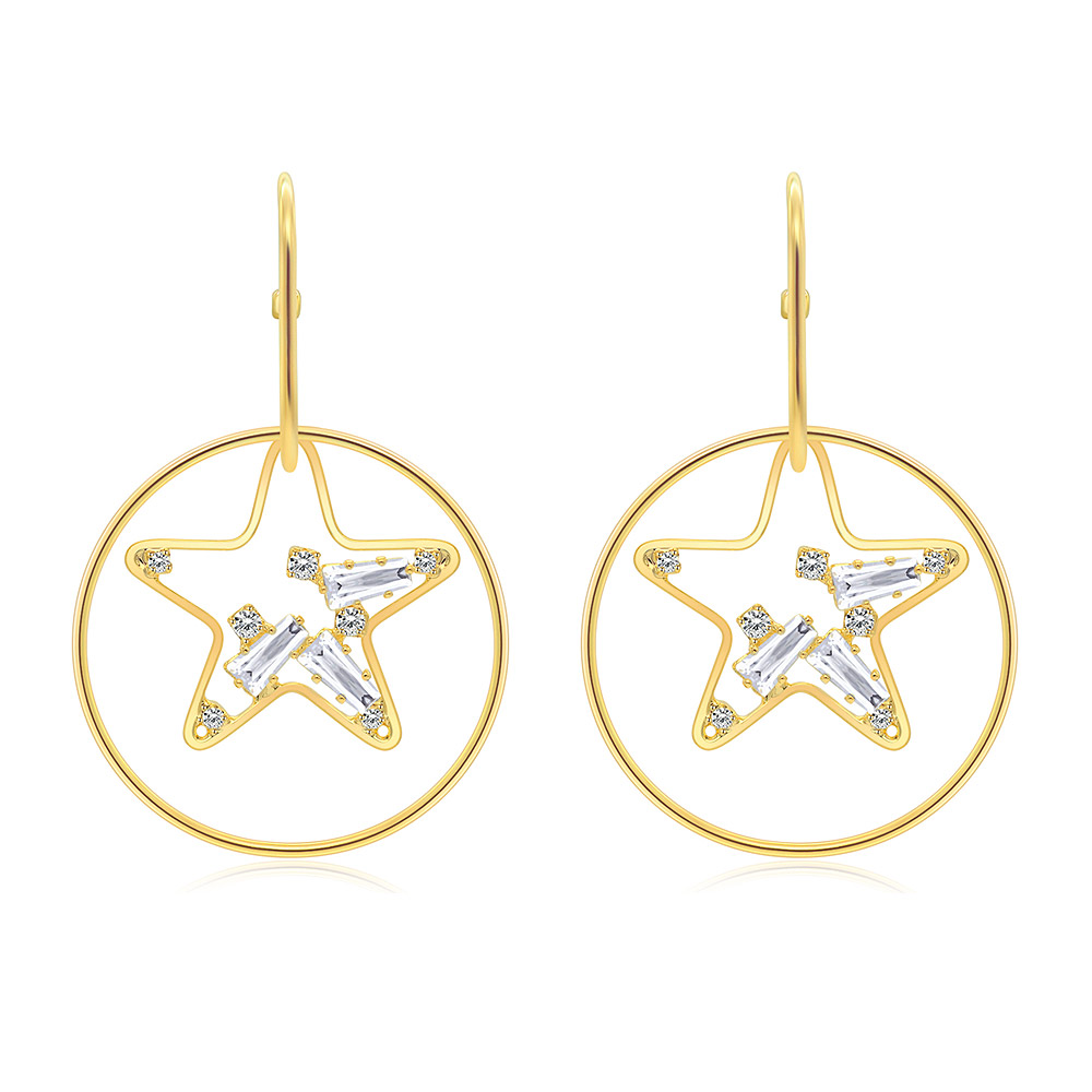 Bright Star In Circle Hook Earrings